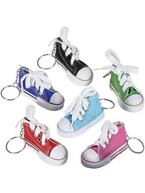SET OF 24- 3” MINI CANVAS HIGH TOP SNEAKER TENNIS SHOE KEYCHAINS MULTICOLOR NWT
